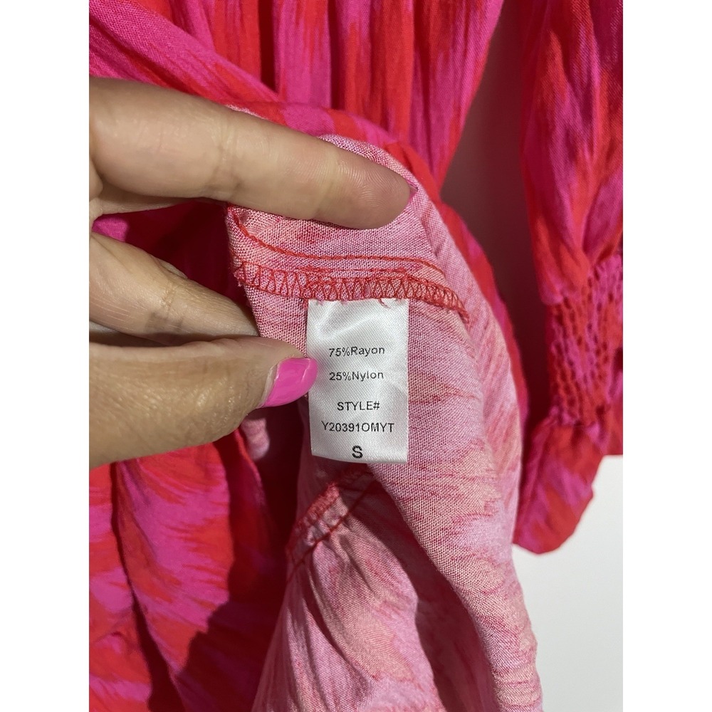 Pomander Place Tuckernuck Dress Ikat Kenzo S Hot Pink Red Tiered Flowy Vacation - Picture 7 of 11